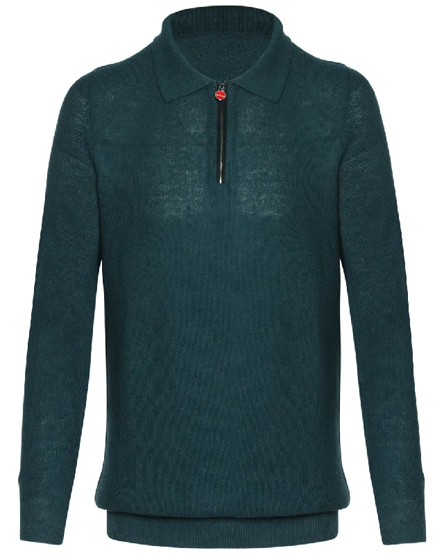 Unique Prints Forest Green Linen Blend Knit Quarter Zip Sweater