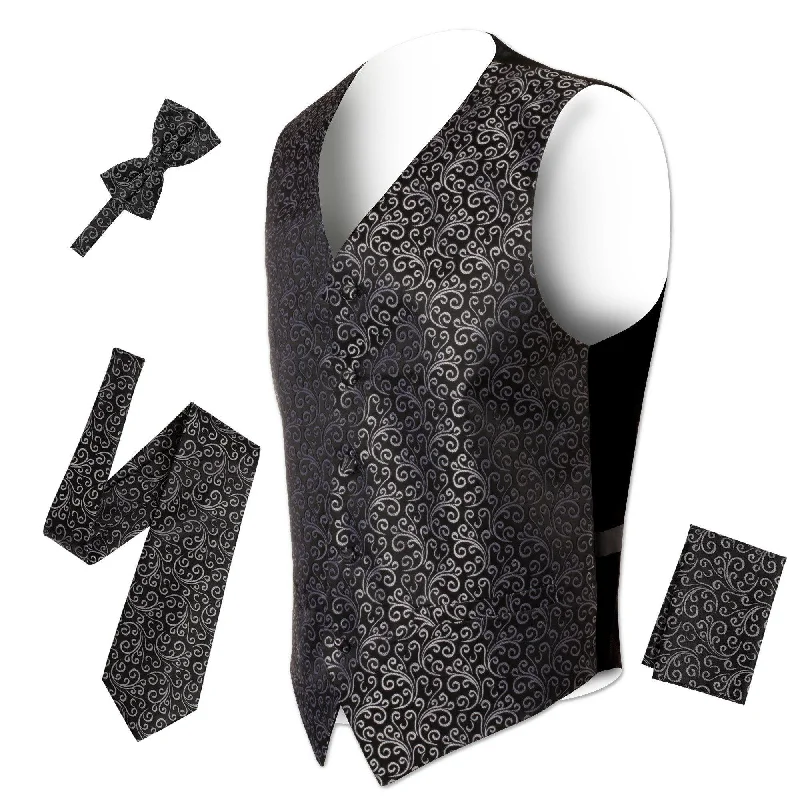 High Street Fashion Ferrecci Mens PV50-1 Black Silver Vest Set