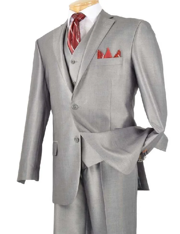 Breezy Outfits Alfa Collection-Shinny Men's 3 Piece Suit Color Gray