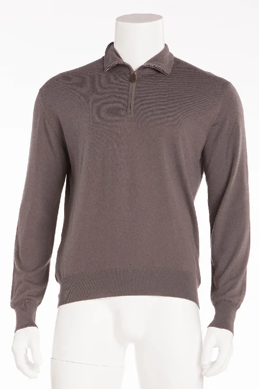 Versatile Items Hermes - Long Sleeve Grey Zip Neck Cashmere Sweater - XL