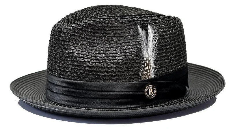 Dynamic Fashion Black Fedora Braided Straw Hat