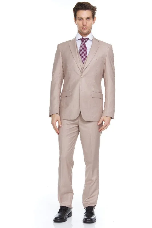 All-Day Wear Ferera Collection-Men's 3 Piece Modern Fit Suit Color Tan