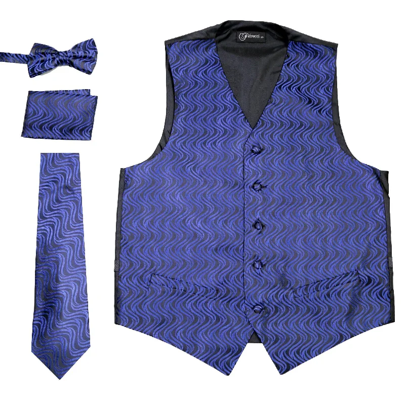 Fashionable Prints Ferrecci Mens PV150 - Black/Blue Vest Set