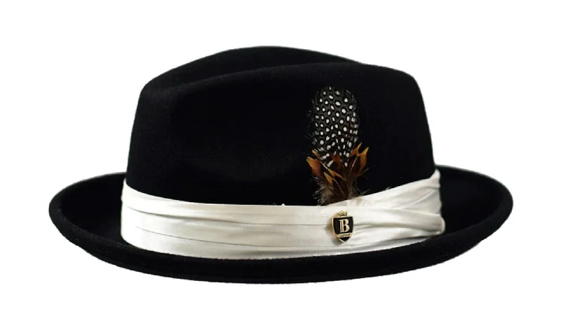 Minimal Classic Black Fedora with White Band Wool Felt Dress Hat