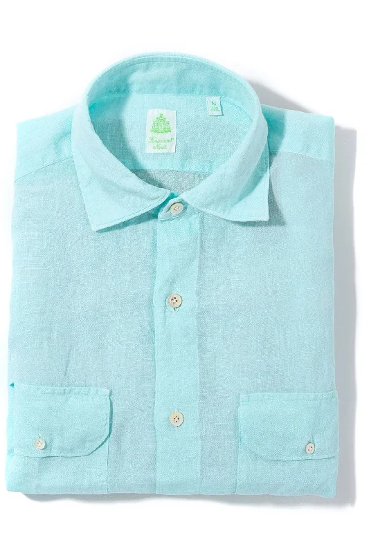 Embroidered Letters Otztal 2 Pocket Shirt In Aqua