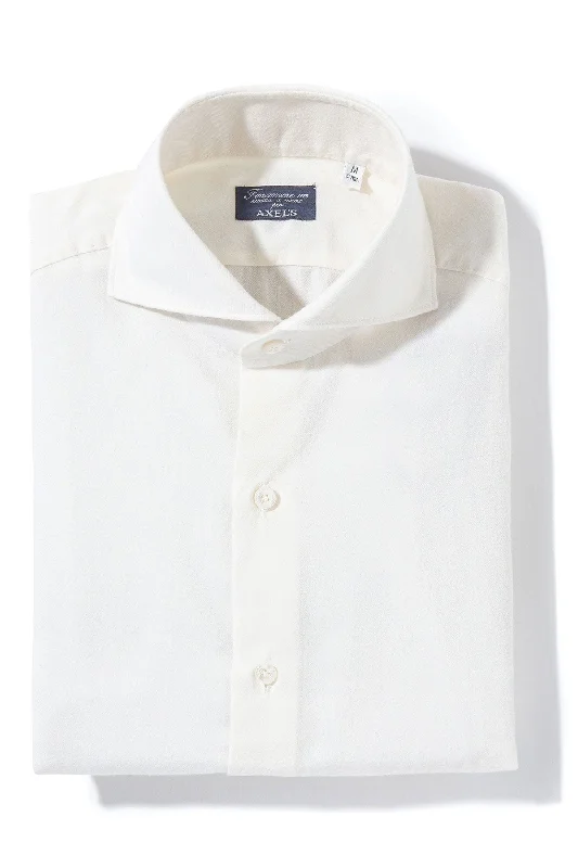 French Style Hemme Cotton Cashmere Shirt in White