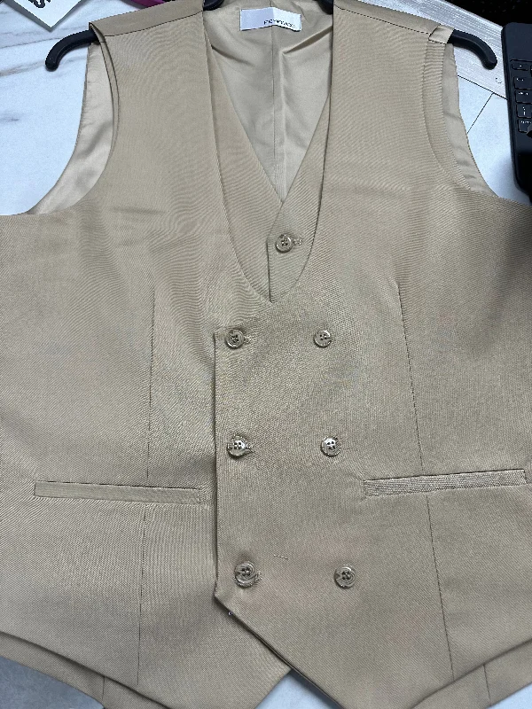 Breezy Style Cruz Mens Double Breasted Tan Vest
