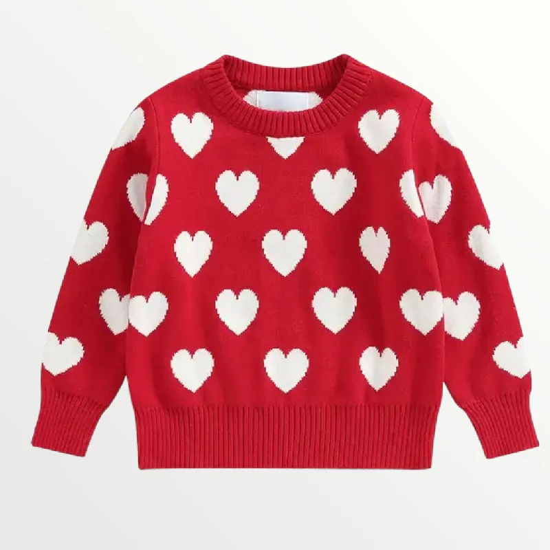 Soft Textures Heart Sweater - Red