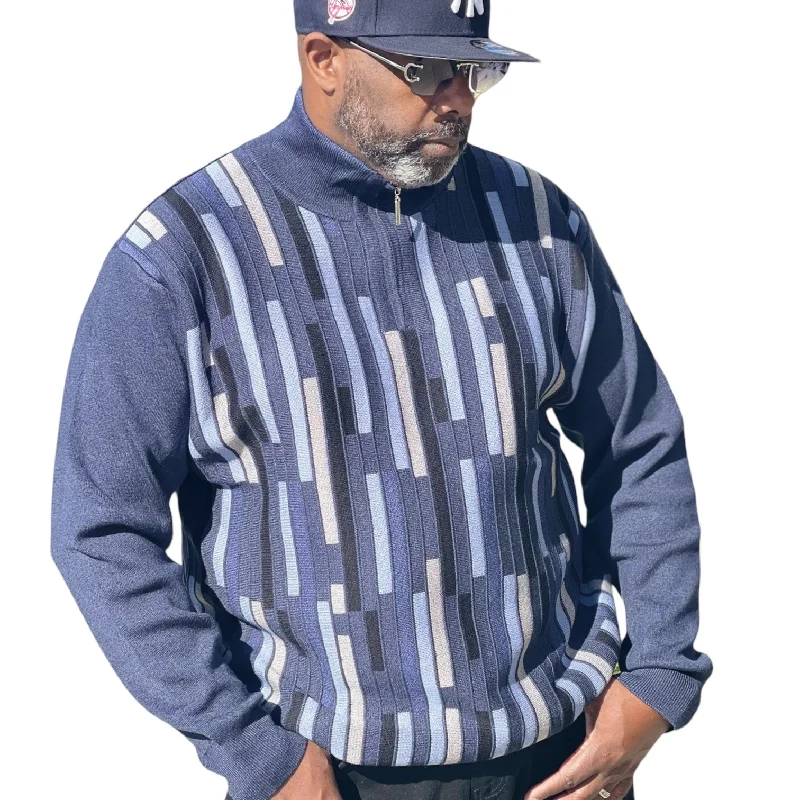 Fashionable Comfort Inserch "Gianni" Quarter Zip Sweater (Navy/Black/White)