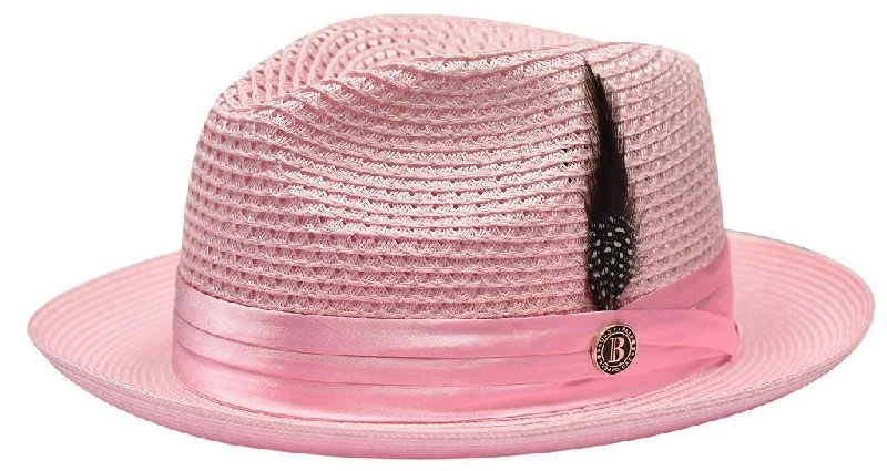 Must-have For Autumn And Winter Pink Fedora Braided Straw Hat