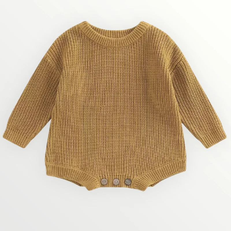 Stylish Fit Willow Knit Sweater Romper - Mustard Yellow