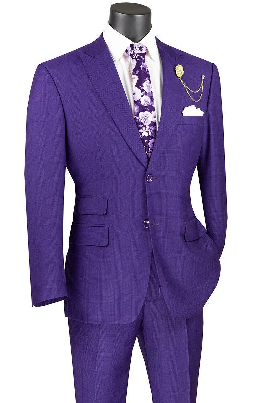 Body Design Purple Windowpane 2 Piece Modern Fit Suit