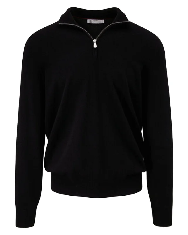 Outdoor Trend Black Cashmere Half-Zip Sweater