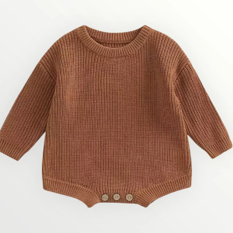 Relaxed Weekend Wear Willow Knit Sweater Romper - Rust