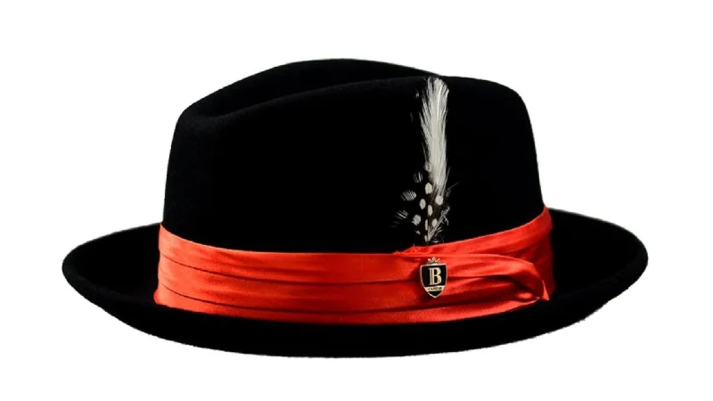 Classic Style Black Fedora with Red Band Wool Felt Dress Hat