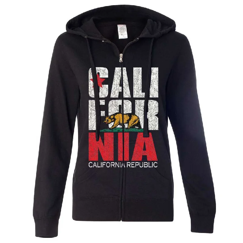 Street Fashion California Republic Vintage Retro Ladies Zip-Up Hoodie