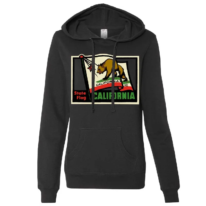 Wearable At Home Or Out California Vintage State Flag Ladies Lightweight Fitted Hoodie