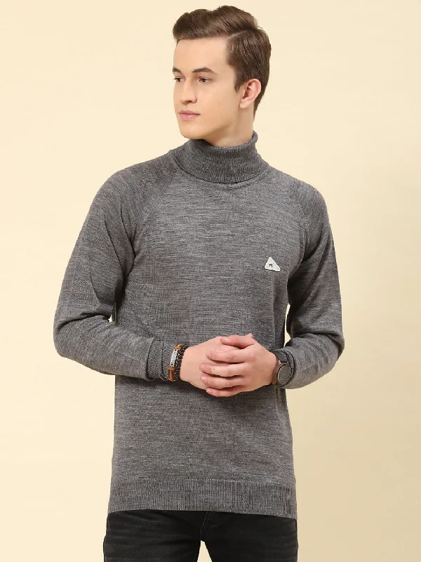 Advanced Customization Men Grey Solid Turtle Neck Full Sleeve Pullover