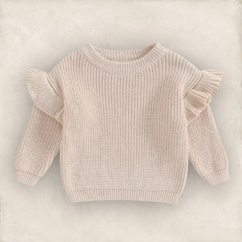 Comfortable Jackets Willow Ruffle Knit Sweater - Beige