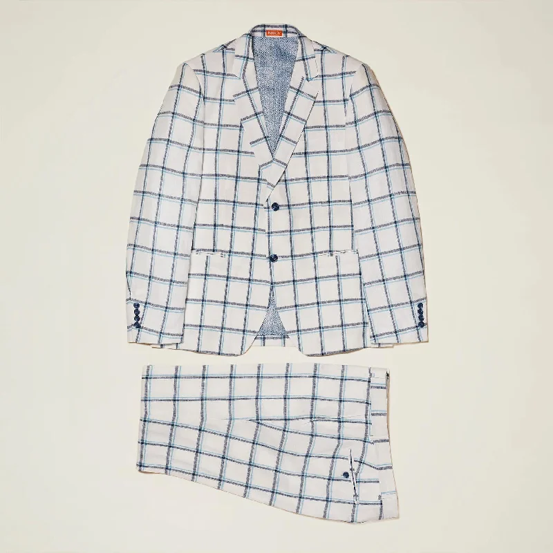 Comfortable Jackets Linen Yarn Dye Off White Check Suit
