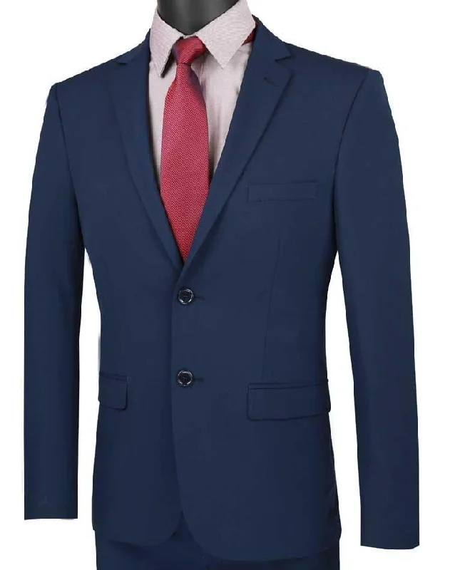 Casual And Casual Ultra Slim Fit Stretch 2 Piece Suit Color Navy