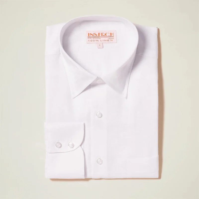 Smart Casuals Long Sleeve Premium 100% Linen Yarn-Dye Solid White Shirt