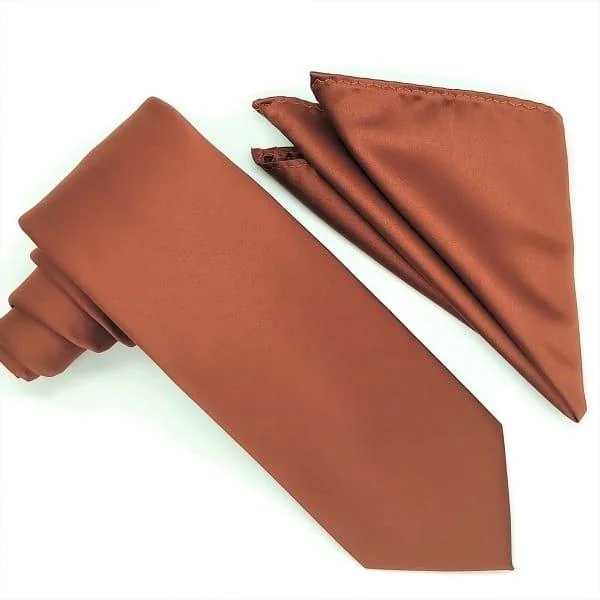 Sports Style Rust Tie and Hanky Set