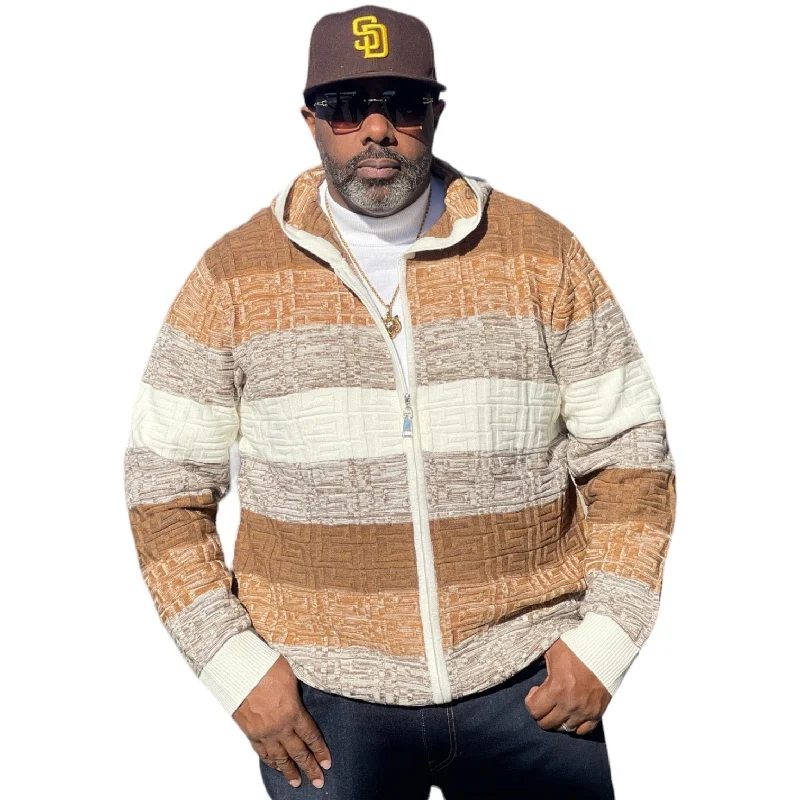 Stylish Ease Prestige Full Zip "Uptown" Sweater (Cream/Tan/Brown) 420