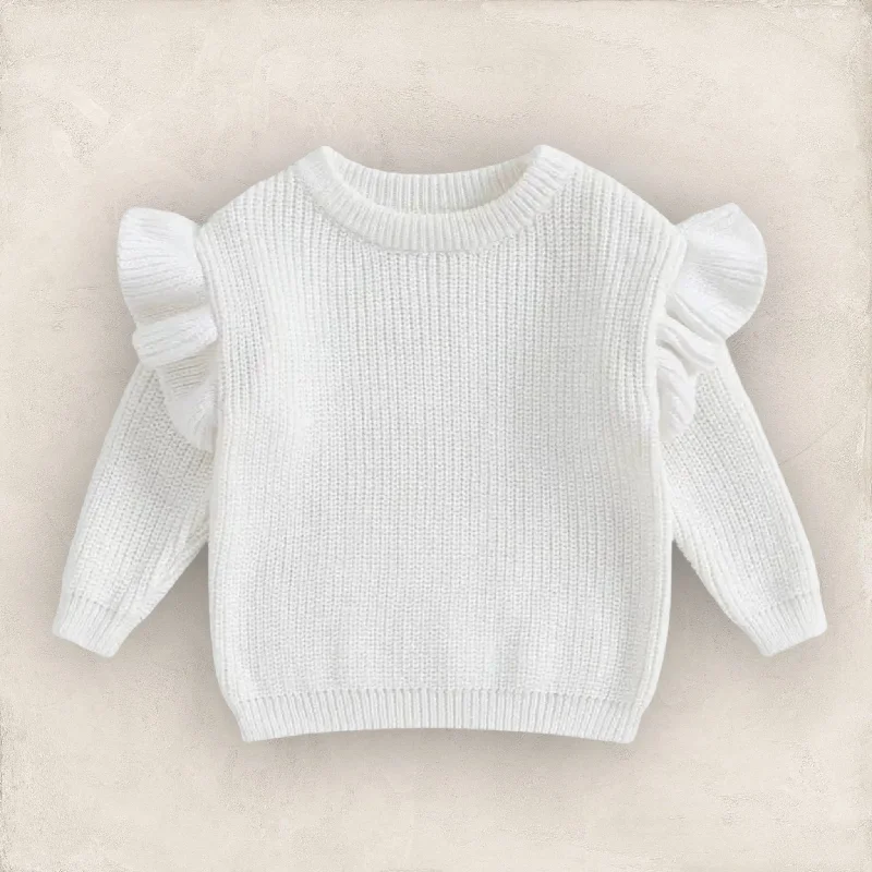 Comfy Pants Willow Ruffle Knit Sweater - White