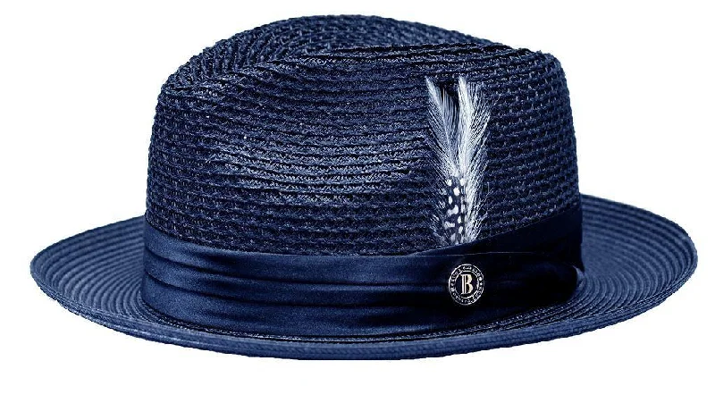 Comfortable Fashion Navy Fedora Braided Straw Hat