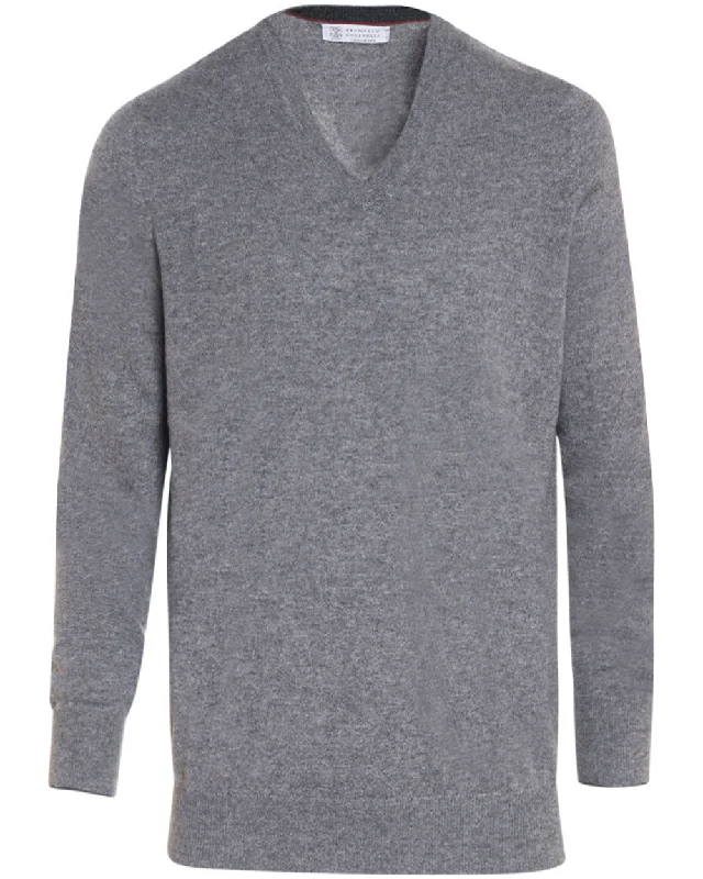 Simple Matching Charcoal Cashmere V-Neck Sweater