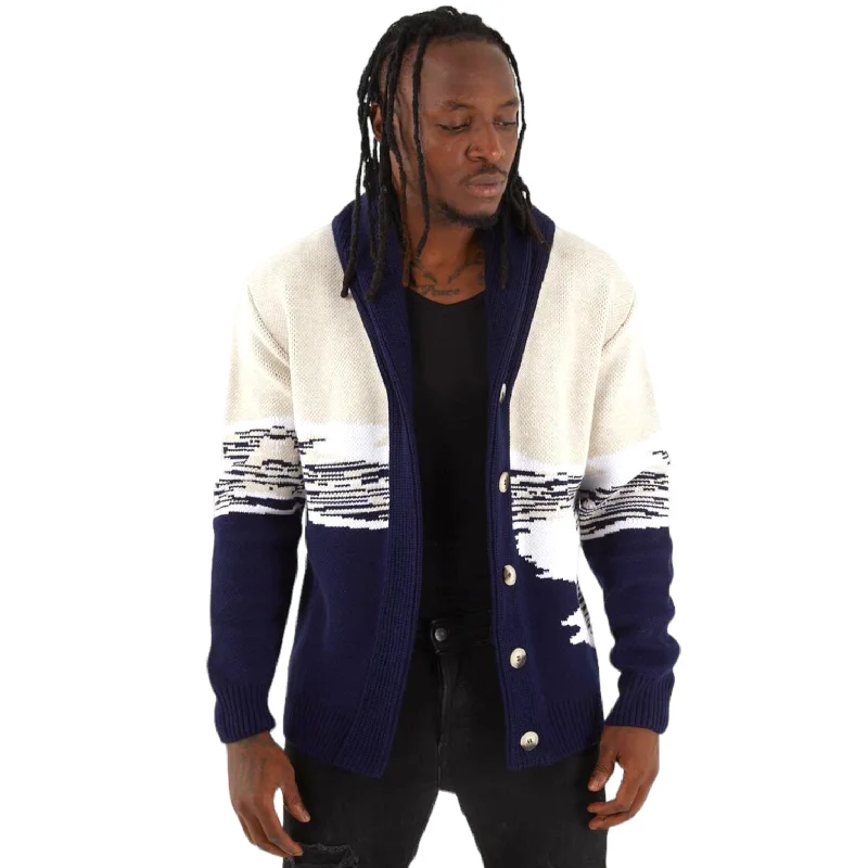 Chic Lounge OIM Brooks Shawl Cardigan (Navy/Cream/White)