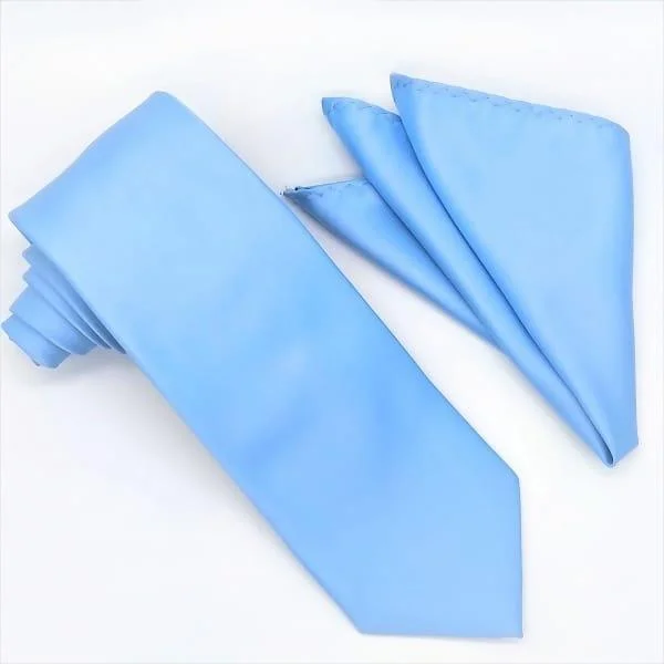 Soft Fashion Powder Blue Tie and Hanky Set