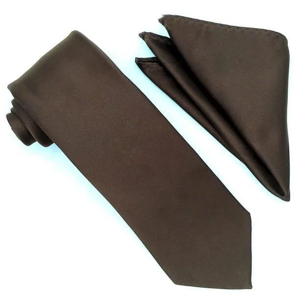 Relaxed Style Brown Tie and Hanky Set