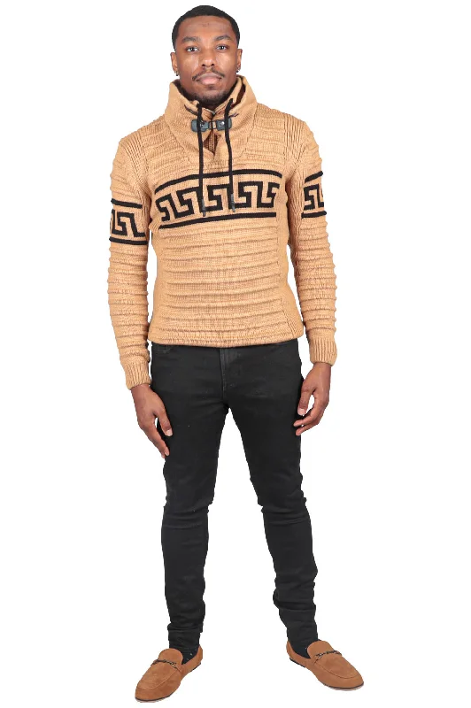 Personalized Wear Greek Style Ribbed Fitted Sweater, Tan or Red