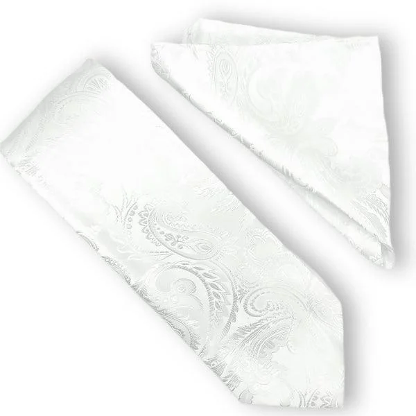 Fresh Wear White Paisley Tie and Hanky Set