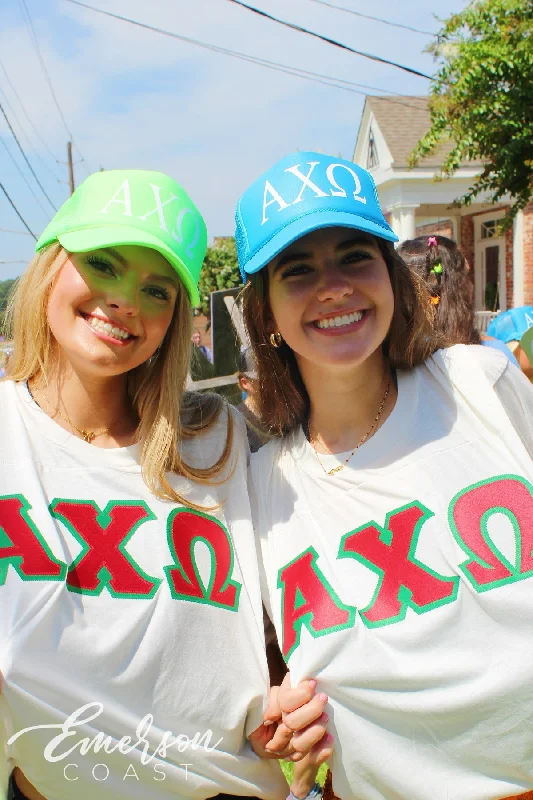 Alpha Chi Omega Red and Green Bid Day Letter Jersey