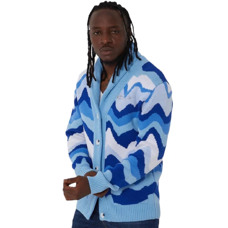 Fashionable Ease Brooks Shawl Cardigan (Blue/White) OIM
