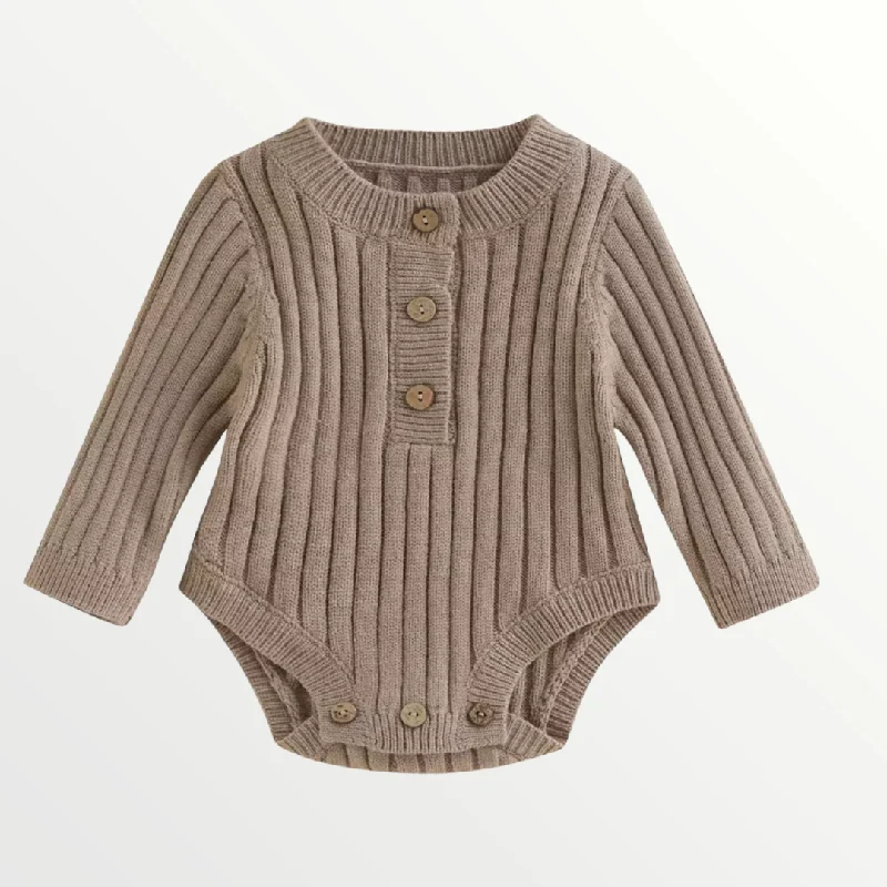 All-Day Outfits Knit Ribbed Romper - Taupe