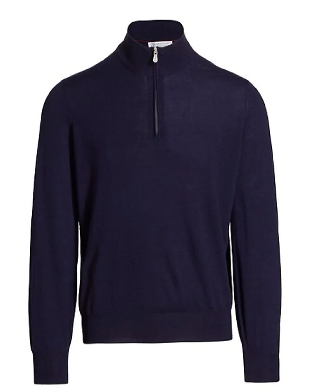 Editorial Design Navy Quarter Zip Sweater