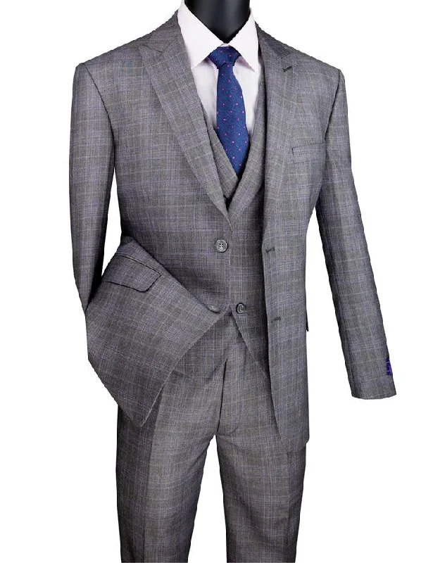 Casual Fit Wear Three Piece Glen Plaid Gray Suit