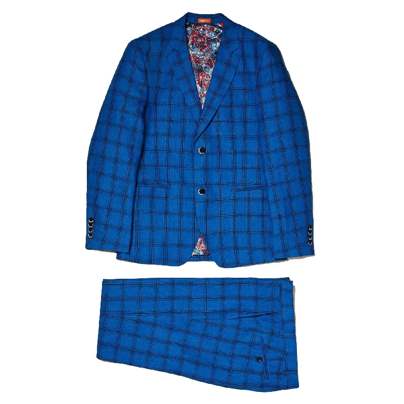 Light Comfort Linen Yarn Dye Royal Blue Check Suit