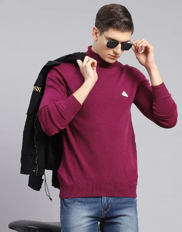 Comfortable Fitwear Men Maroon Solid High Neck Full Sleeve Pullover