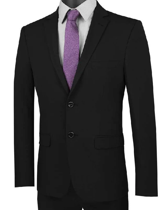 Design And Tailoring Ultra Slim Fit Stretch 2 Piece Suit Color Black