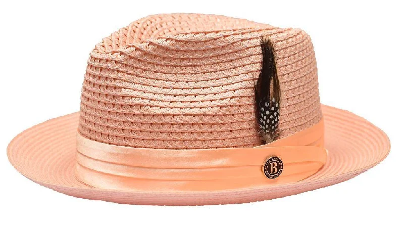 Perfect Tailoring Peach Fedora Braided Straw Hat