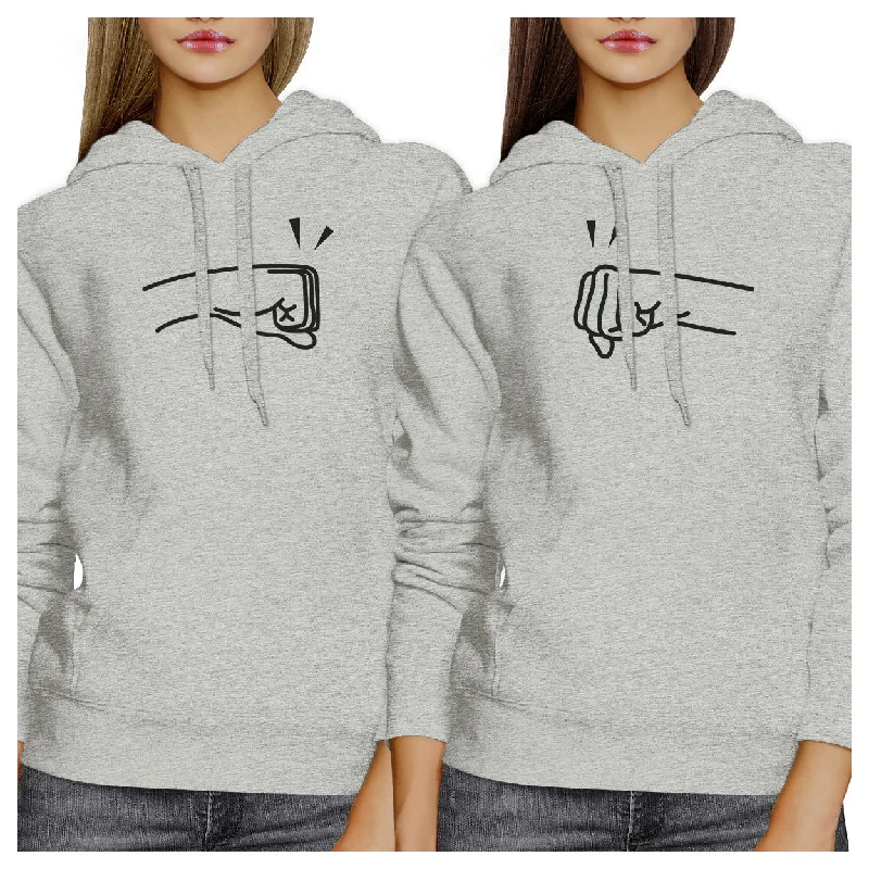 Exquisite Embroidery Fists Pound BFF Matching Grey Hoodies