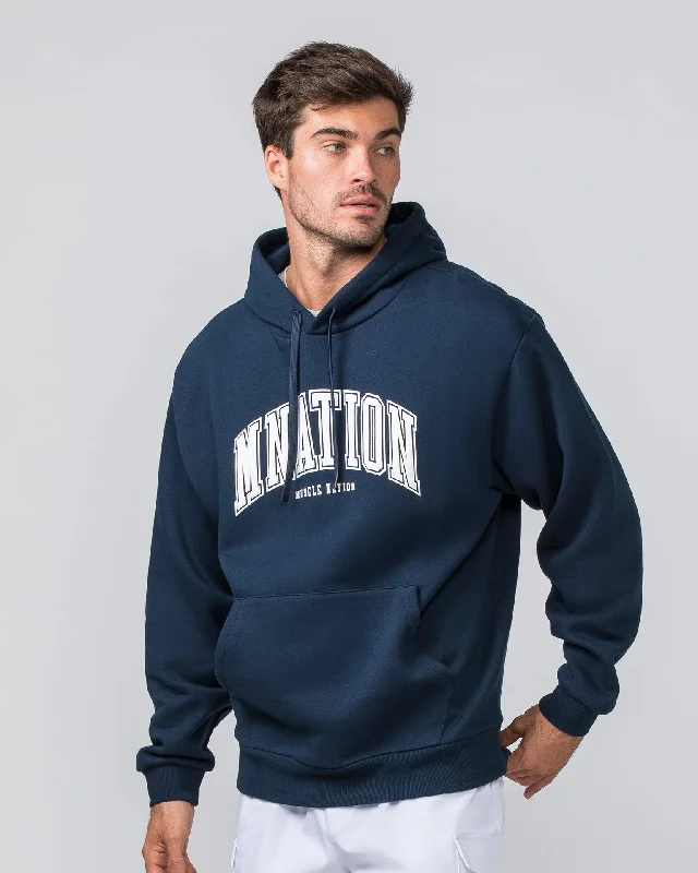 Floral Prints Varsity Oversized Hoodie - Navy
