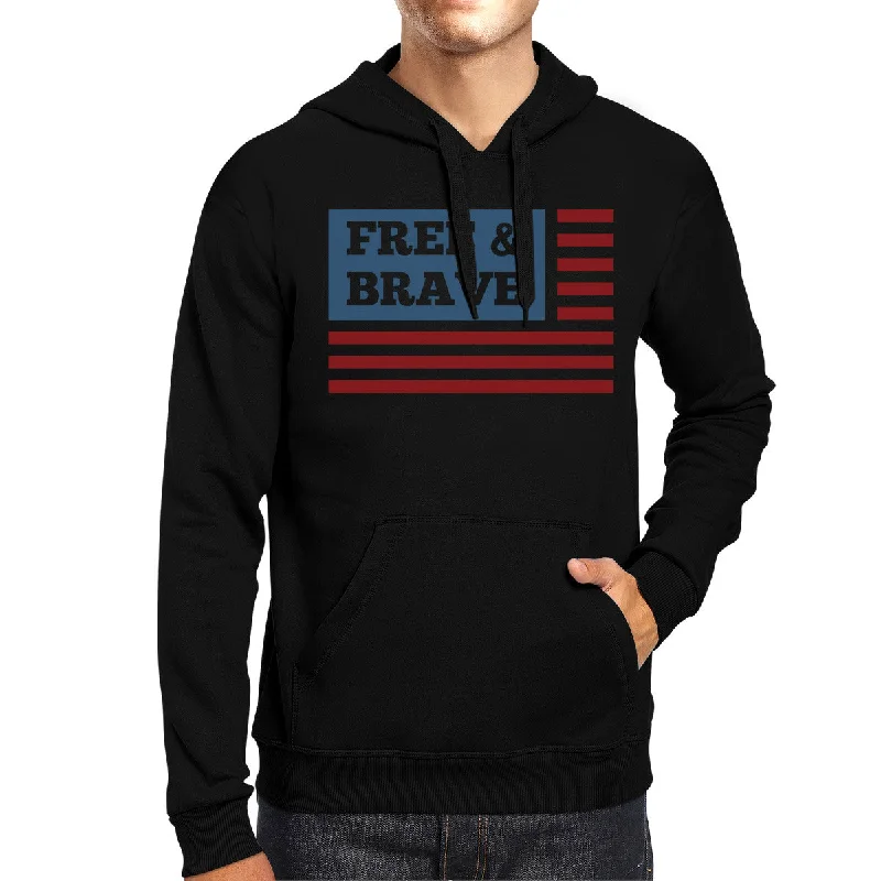 Body Design Free & Brave Us Flag Unisex Black Hoodie Round Neck Pullover Fleece