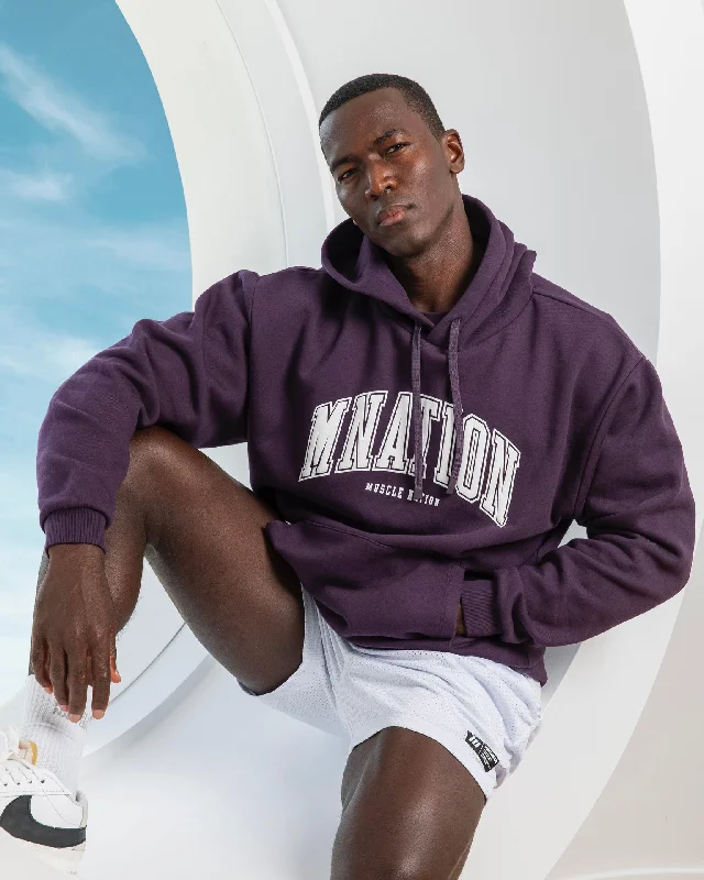 Breathable Design Varsity Oversized Hoodie - Midnight Plum