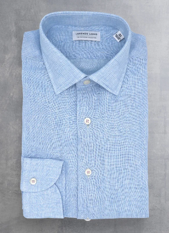 High-end Fashion Alexander in Light Blue Gingham Linen Shirt